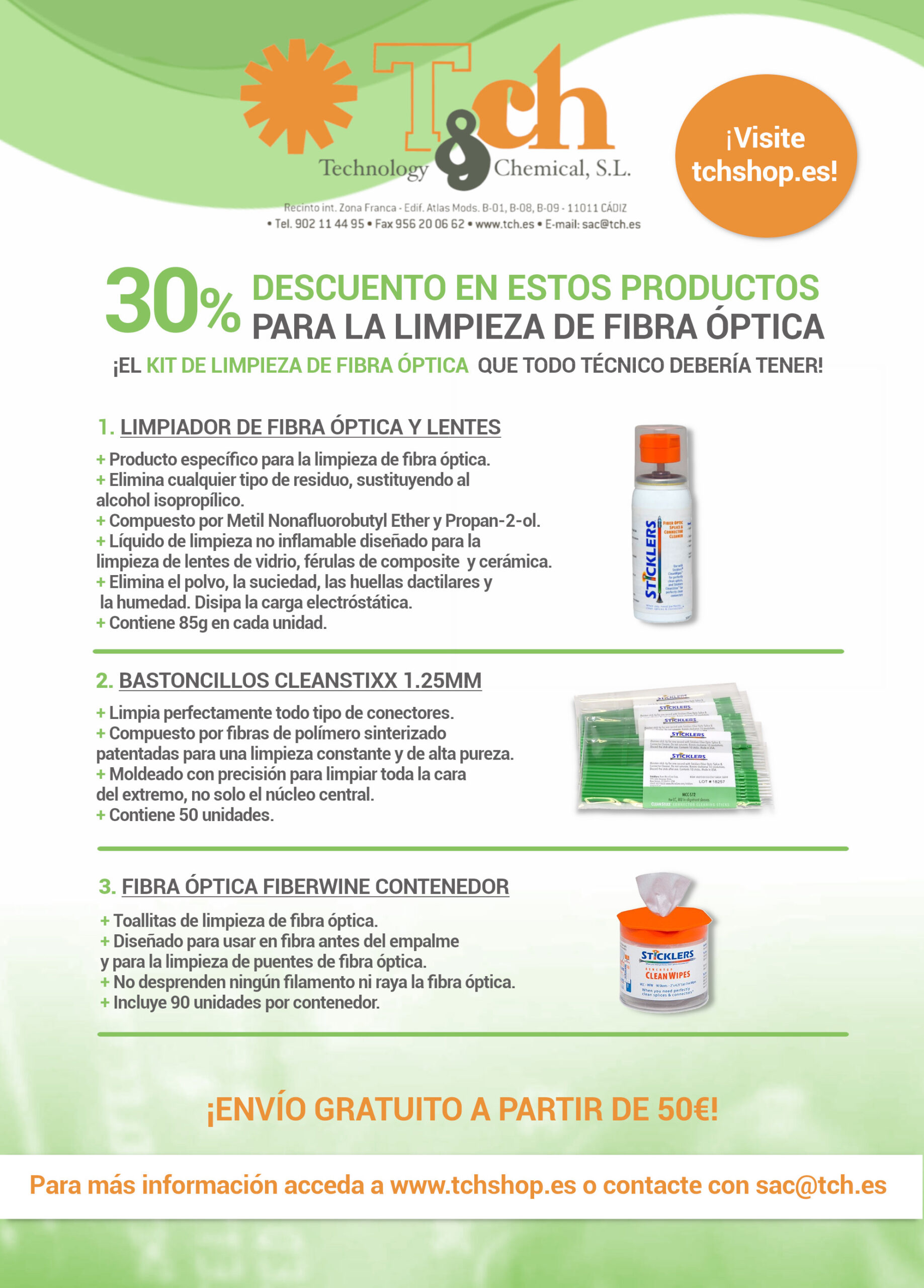 Promoción limpieza de fibra óptica al 30% de descuento -tch.es